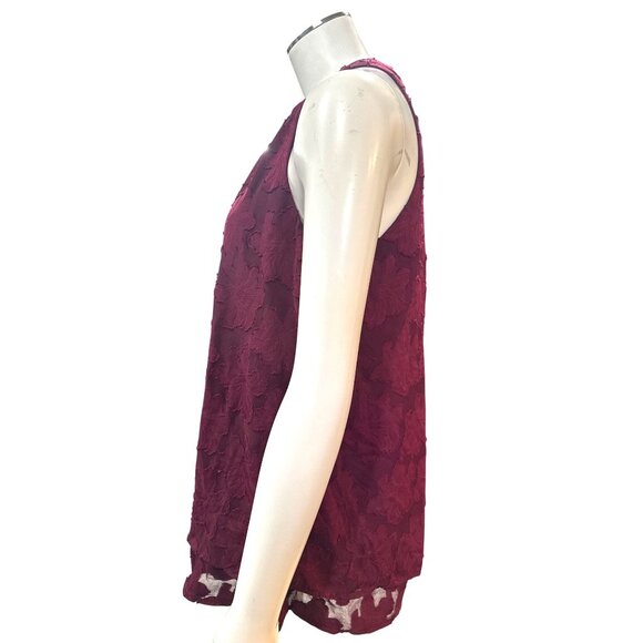 Maurices Medium Burgundy Floral Jacquard Halter Tunic Top Date Night Chic Resort - Picture 2 of 12